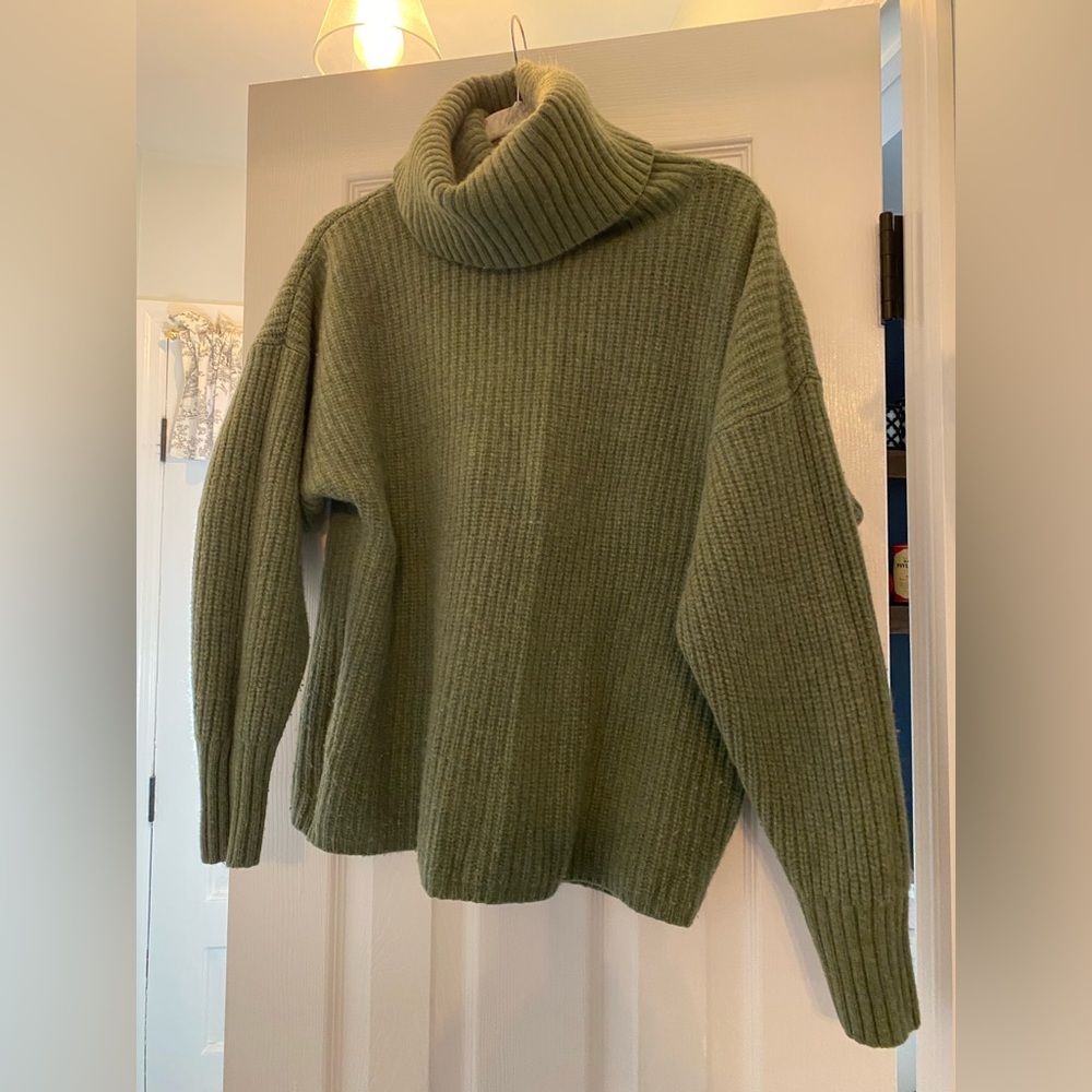 Polo Ralph Lauren Women Medium Sage Green Turtleneck Wool Cashmere Knit Sweater
